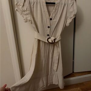 Monteau Cream Midi Dress with Button Detail